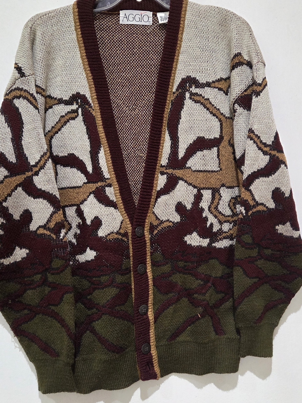Vtg Multicolor Graphic Patterned Knit Cardigan